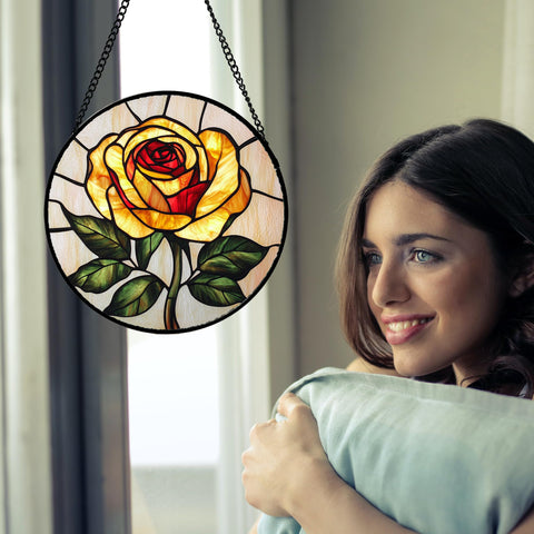 AMDERVEN window decor yellow rose floral pattern adds focal point and charm.