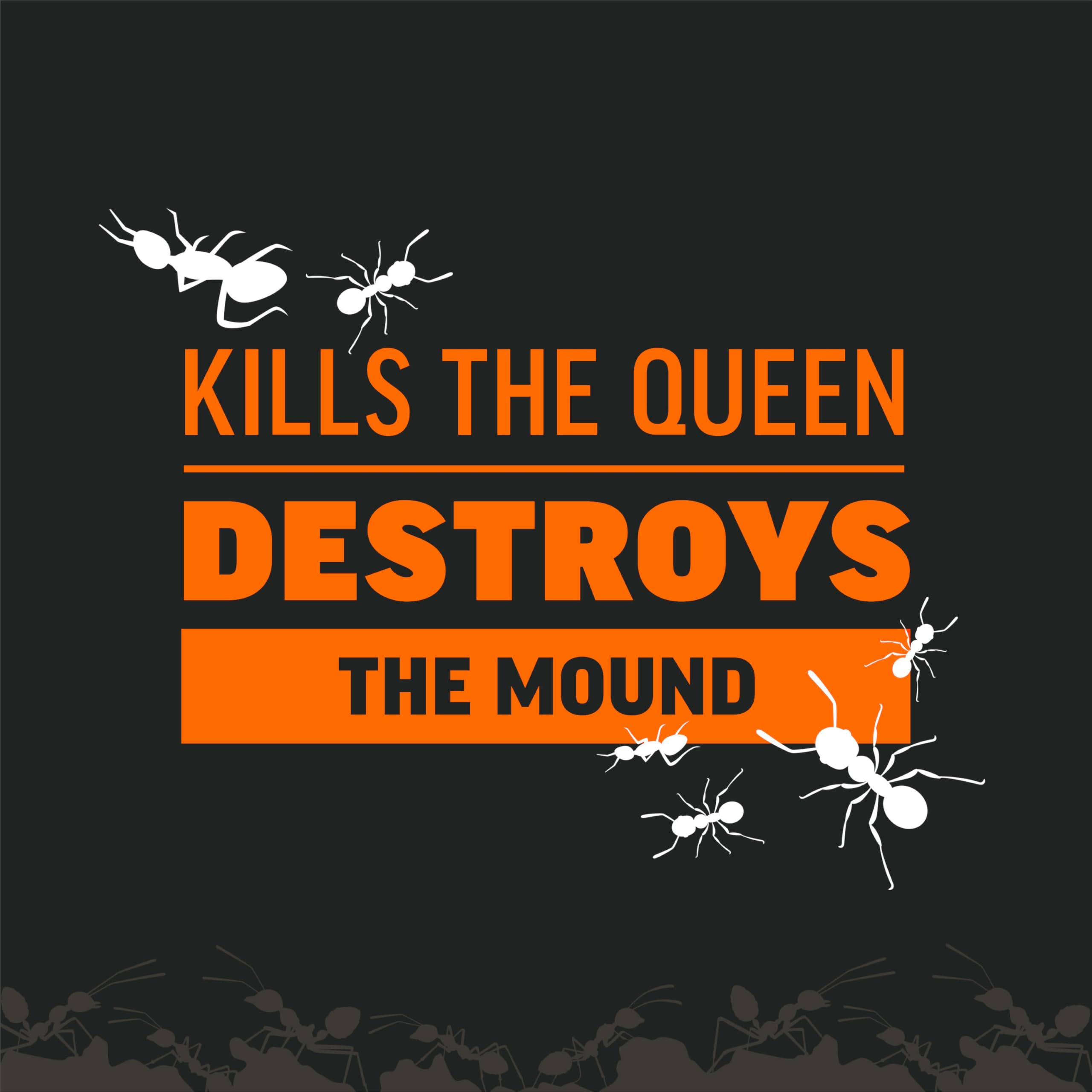 Amdro queen-kill action illustrated by a shrinking ant mound.
