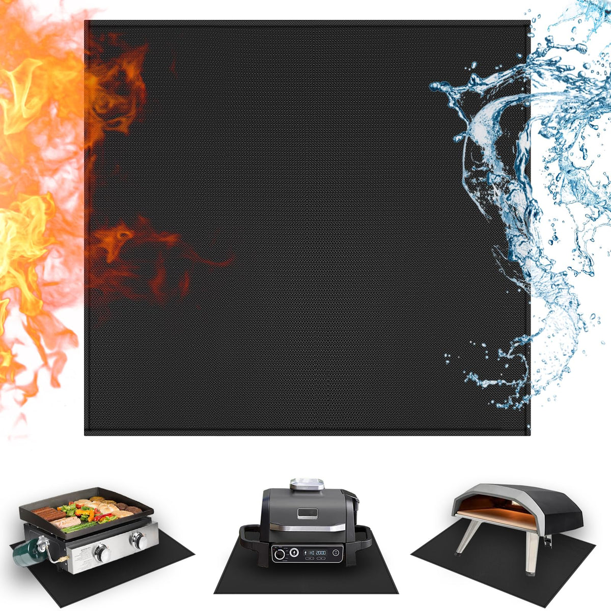 Amerbro grill mat under a tabletop grill protects surface from heat and spills