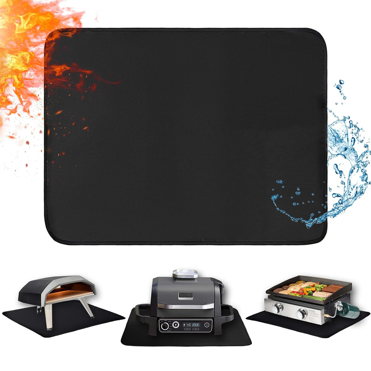 Amerbro grill mat under a tabletop grill protecting outdoor surface and reducing cleanup