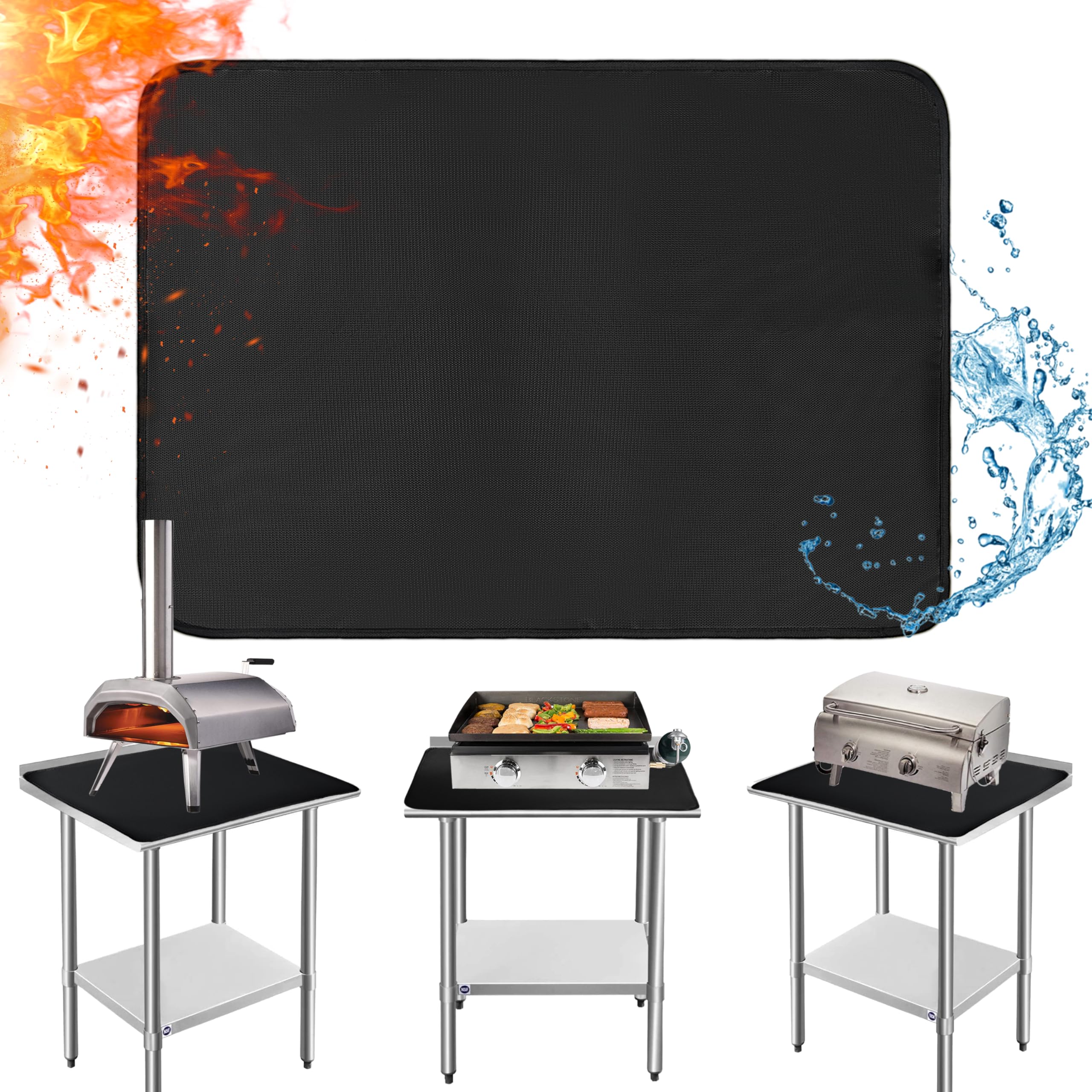 Amerbro heat resistant mat on countertop protects surface from heat and stains.