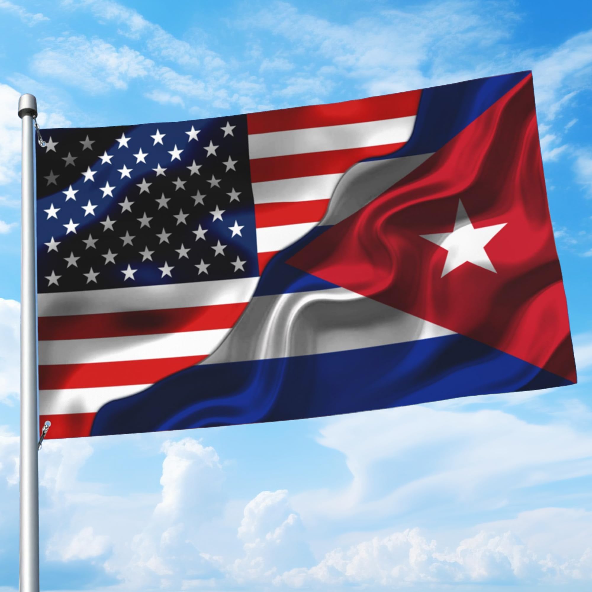 American and Cuban flag 3x5 banner, double-sided, outdoor-ready with brass grommets.