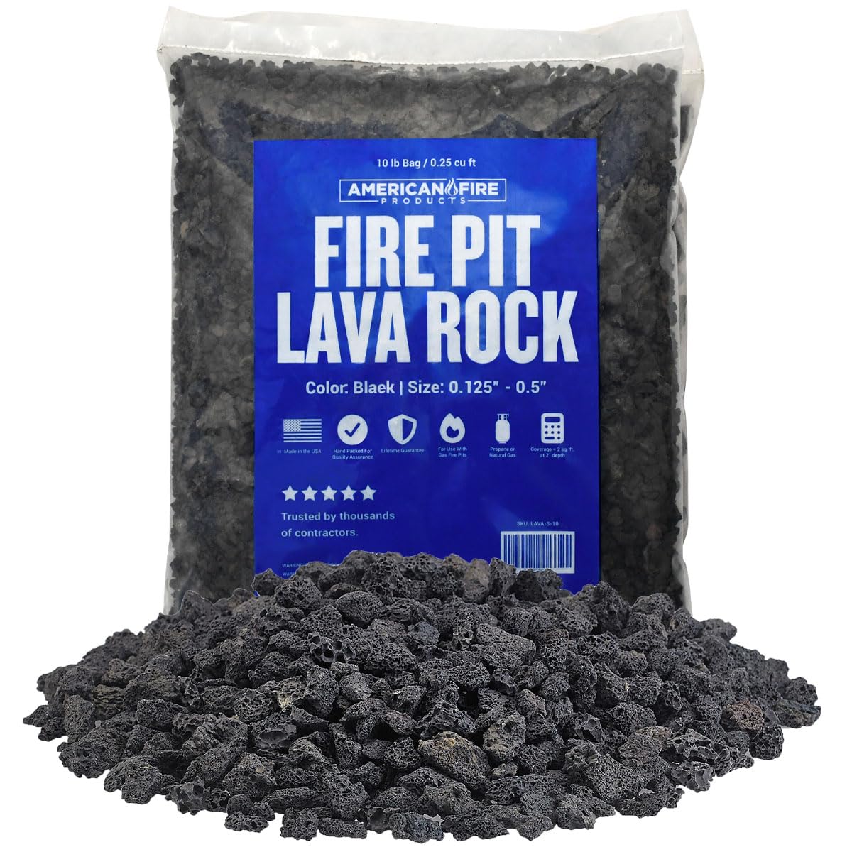 American Fireglass lava rock one-eighth to one-half inch pile ready for fire pit decor