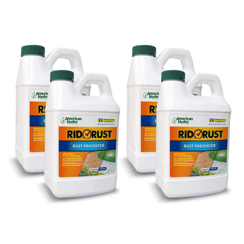 American Hydro Systems Rid-O-Rust bottle prevents rust stains on driveways and siding.