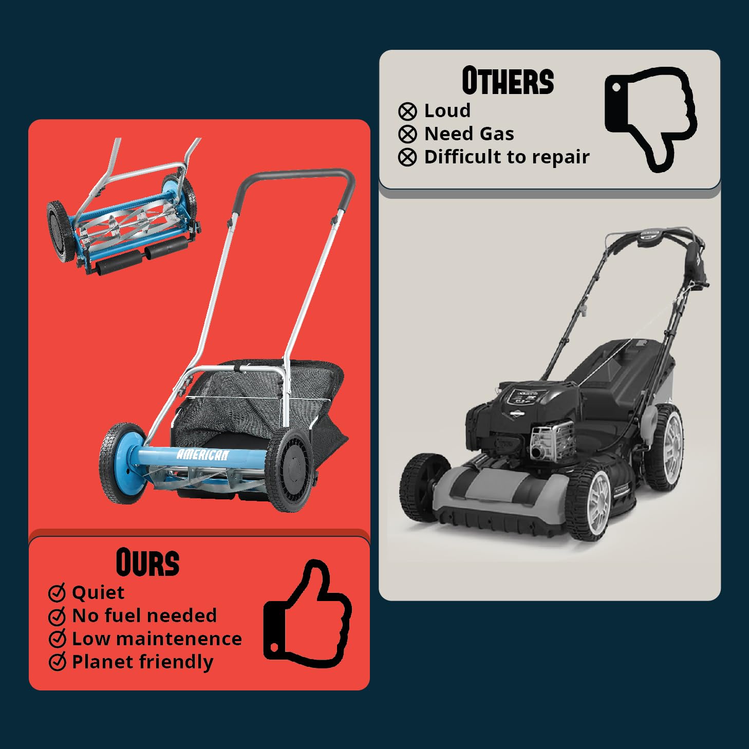 American Lawn Mower 1804-18 ergonomic U handle for comfortable use.