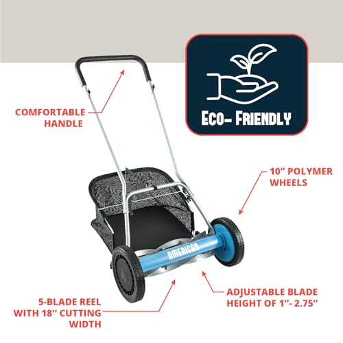 American Lawn Mower 1804-18 shows 18-inch wide cutting path for quicker mowing.