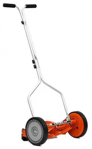 American Lawn Mower Company 1204-14 front view showcases a compact, eco-friendly reel mower.