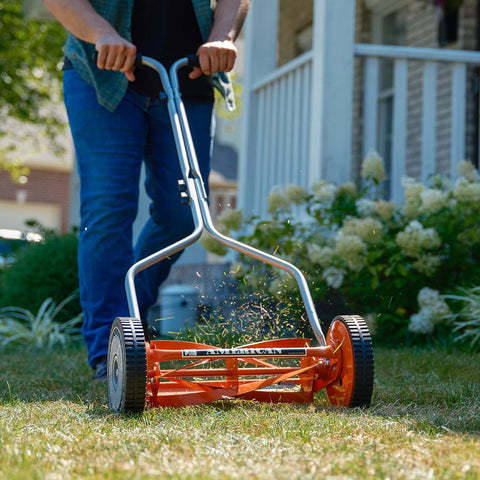 American Lawn Mower Company 1204-14 in-use on small yard shows quiet operation.