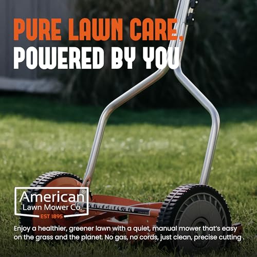 American Lawn Mower Company 1204-14 side view demonstrates easy maneuverability in tight spaces.
