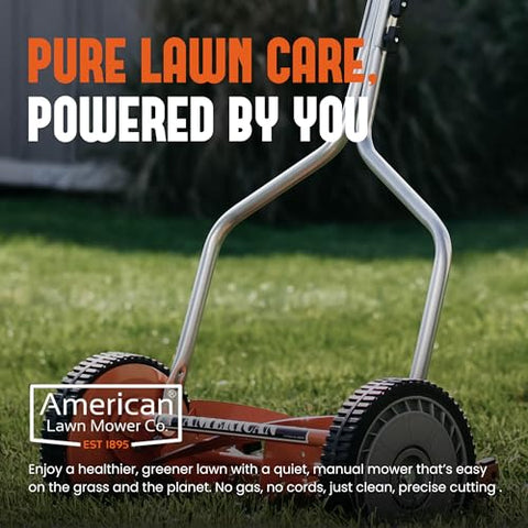 American Lawn Mower Company 1204-14 side view demonstrates easy maneuverability in tight spaces.