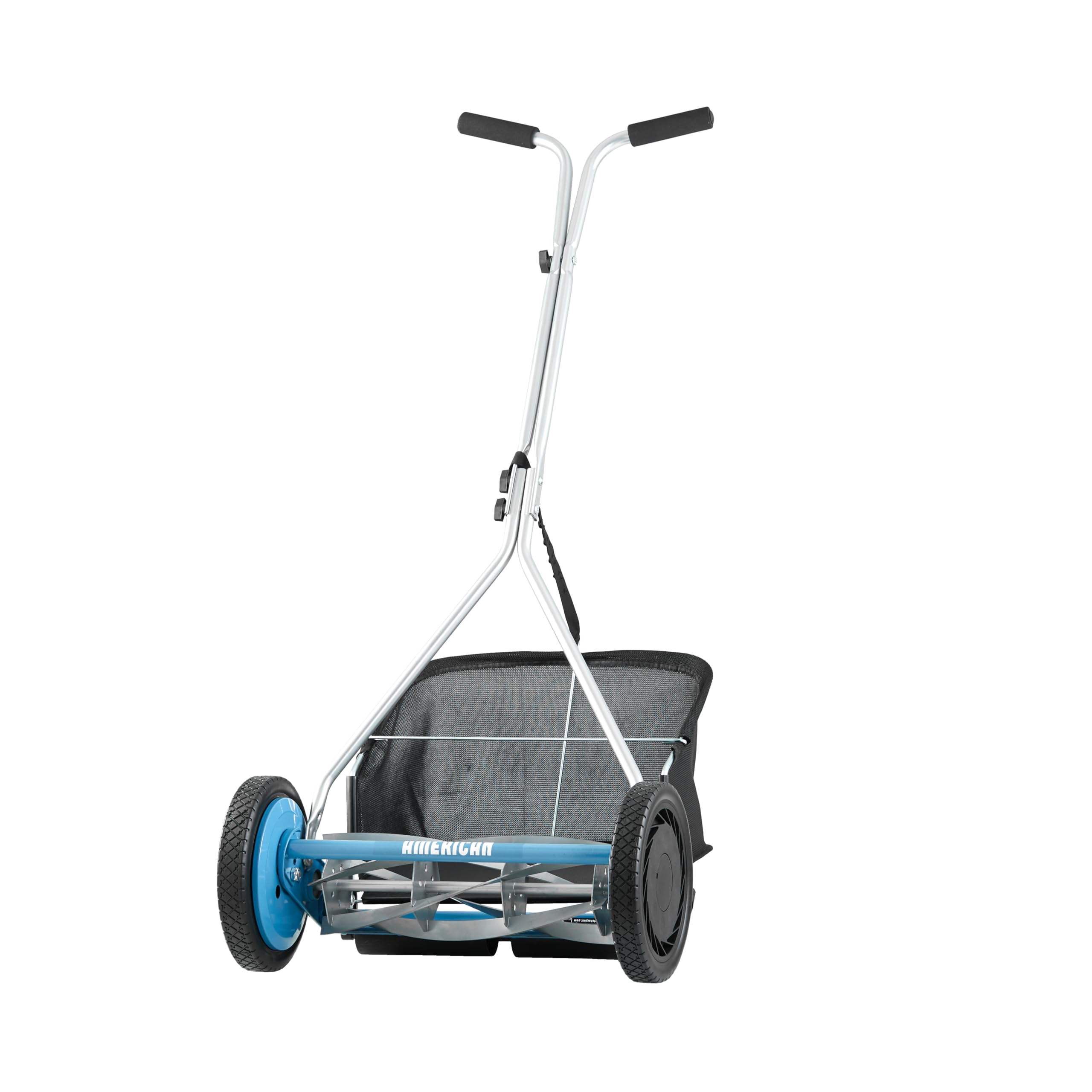 American Lawn Mower Company 1604-16 with grass catcher attached for tidy disposal.