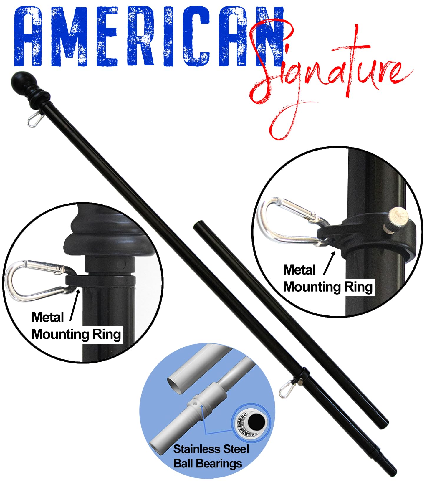 American Signature 5ft black flag pole for residential or commercial outdoor use.
