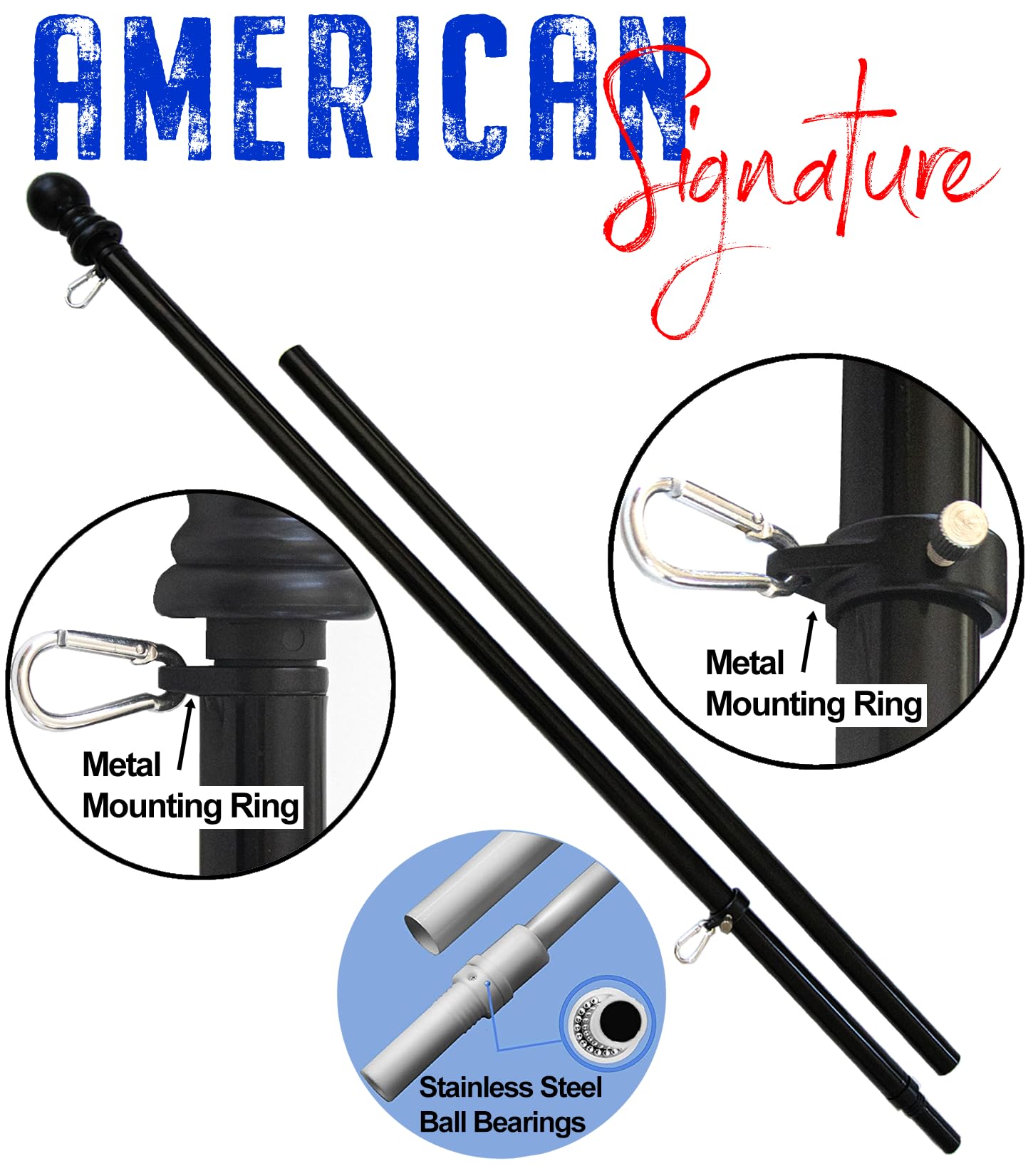American Signature aluminum carabiners resist rust for secure flag setup