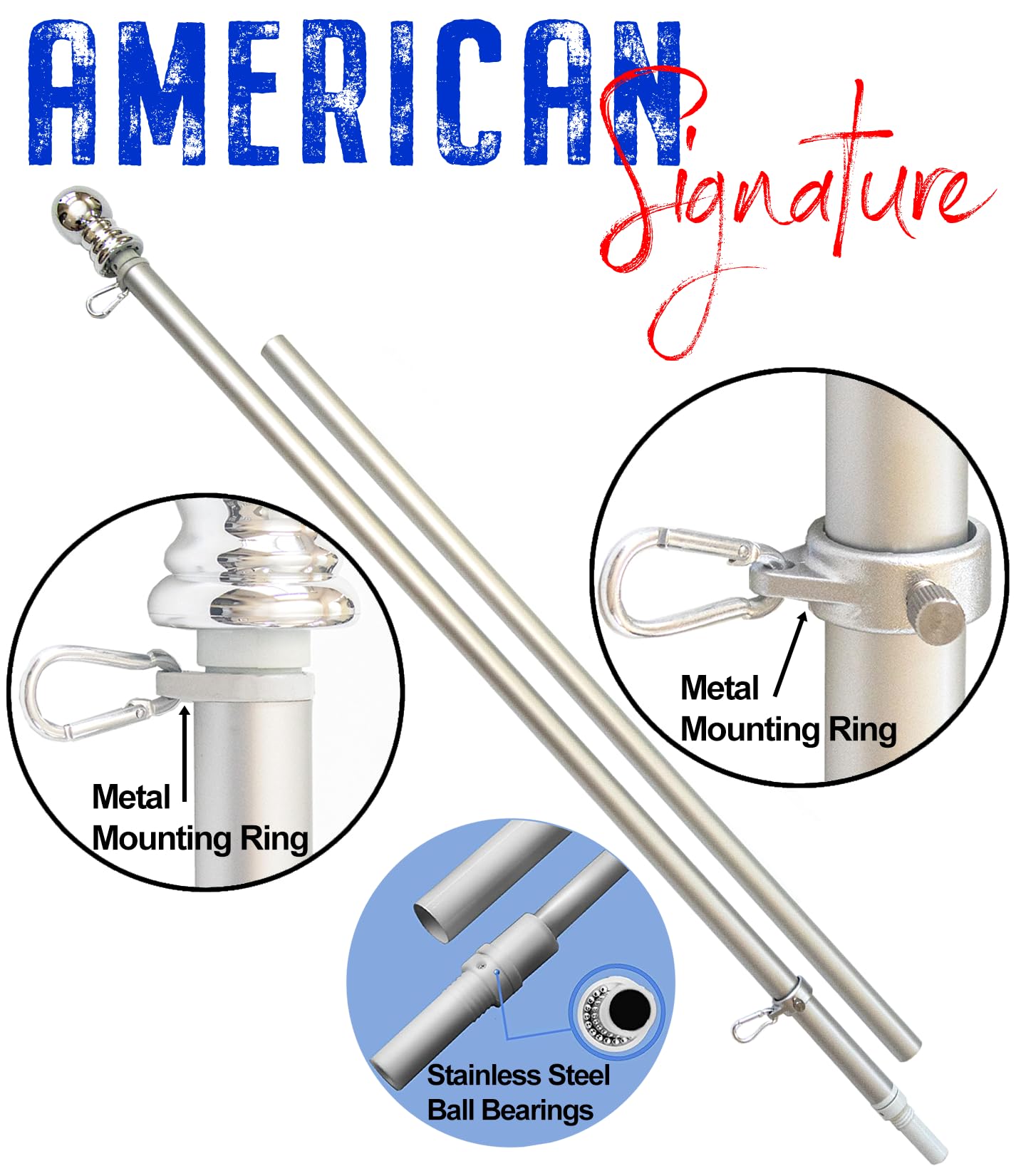American Signature flagpole wall mount bracket with two display positions.