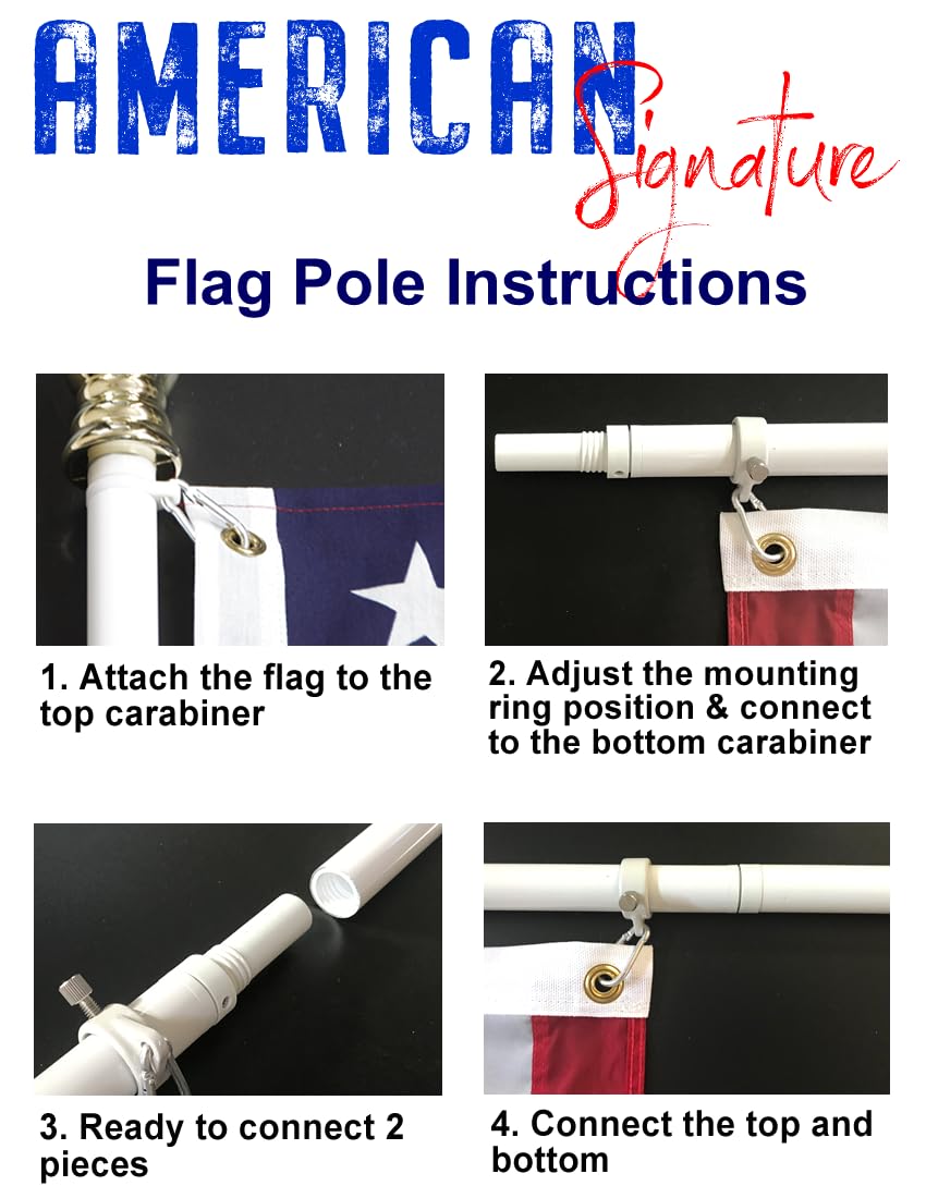 American Signature white flagpole finish with gold ball topper for a classic look