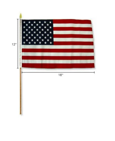 Close-up of the 24-inch wooden stick with golden spear top on the 50-star flag by American Wholesale Superstore