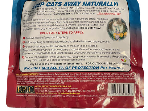 America's Finest Scram for Cats protecting blooming flowers from cat visits.
