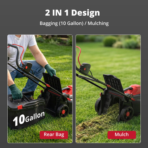 AMERISUN 14-inch electric mower side view highlighting maneuverability for small lawns