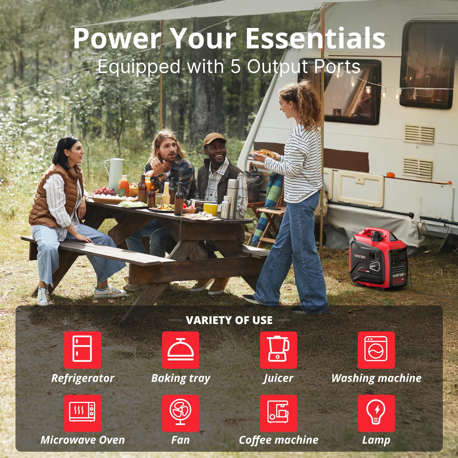 AMERISUN 2500W inverter generator built-in handle makes carrying easy on trails.