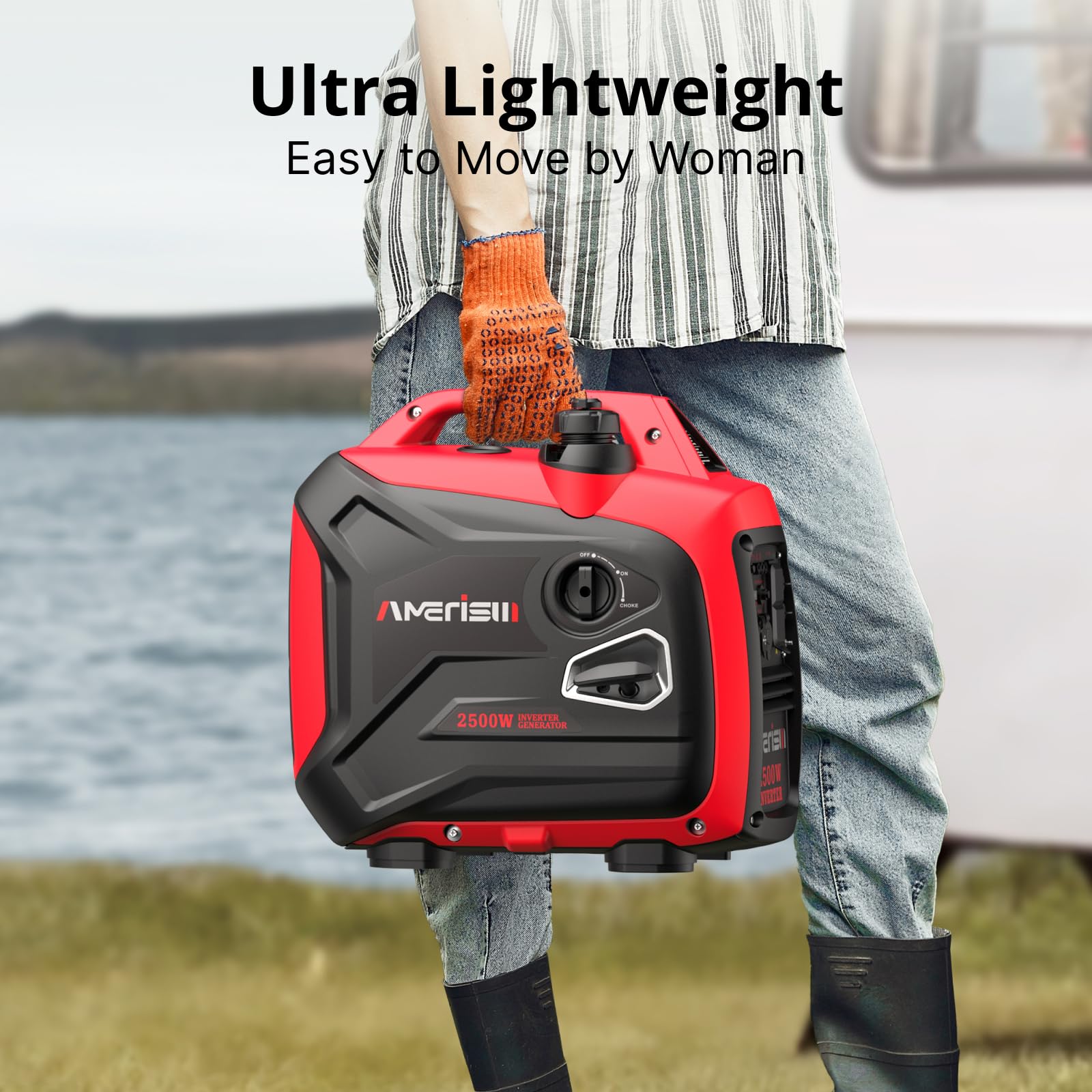 AMERISUN 2500W inverter generator compact lightweight design enhances portability for outdoor adventures.