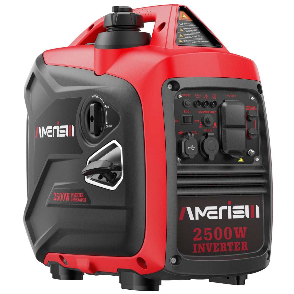 AMERISUN 2500W inverter generator delivers quiet operation for camping and RV trips.