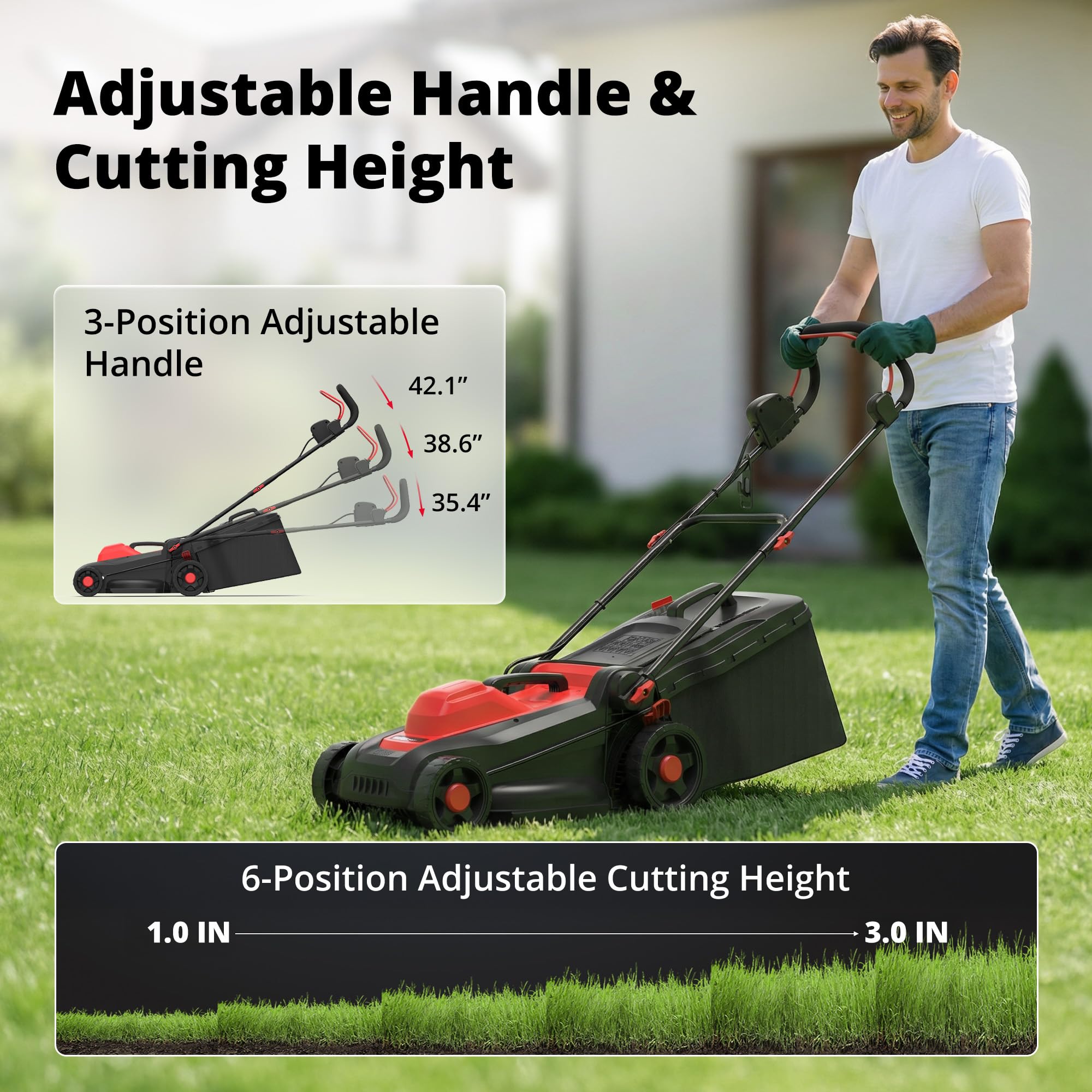 AMERISUN 2in1 mulching and grass catcher demonstrating nutrient return and easy disposal