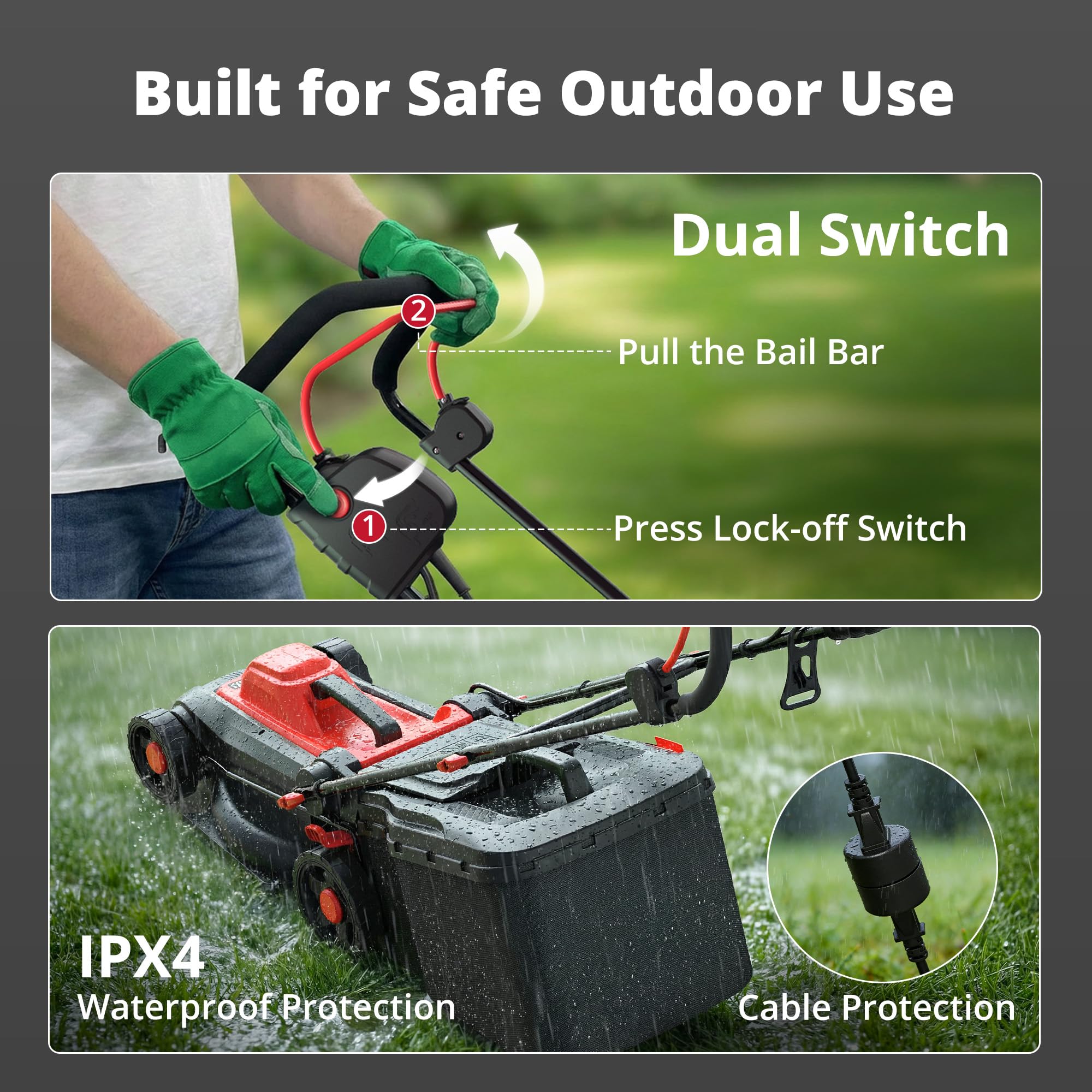 AMERISUN IPX4 safety features visible on rear shield for safe operation