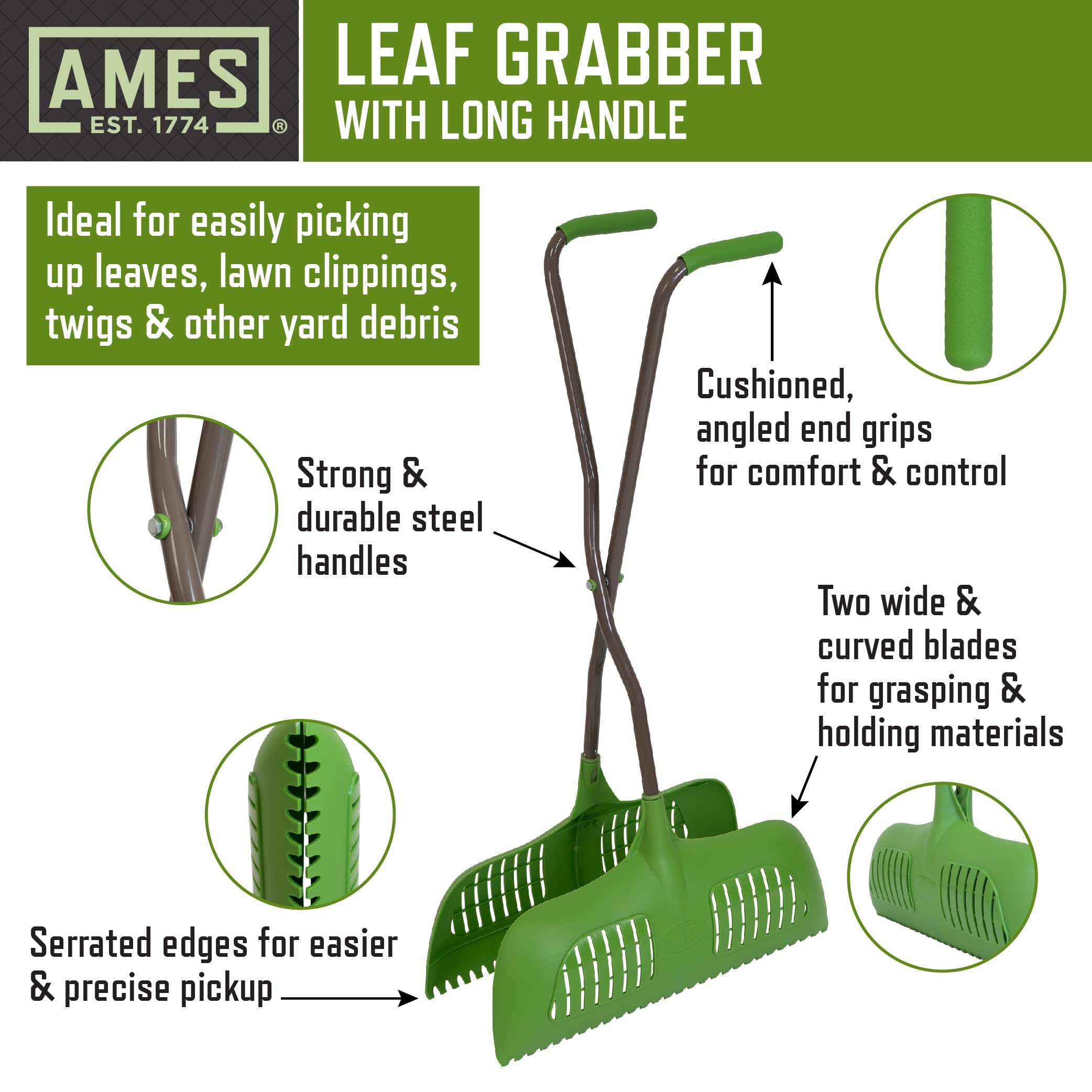 AMES Leaf Grabber Rake Angled Grips reduce hand fatigue during sessions