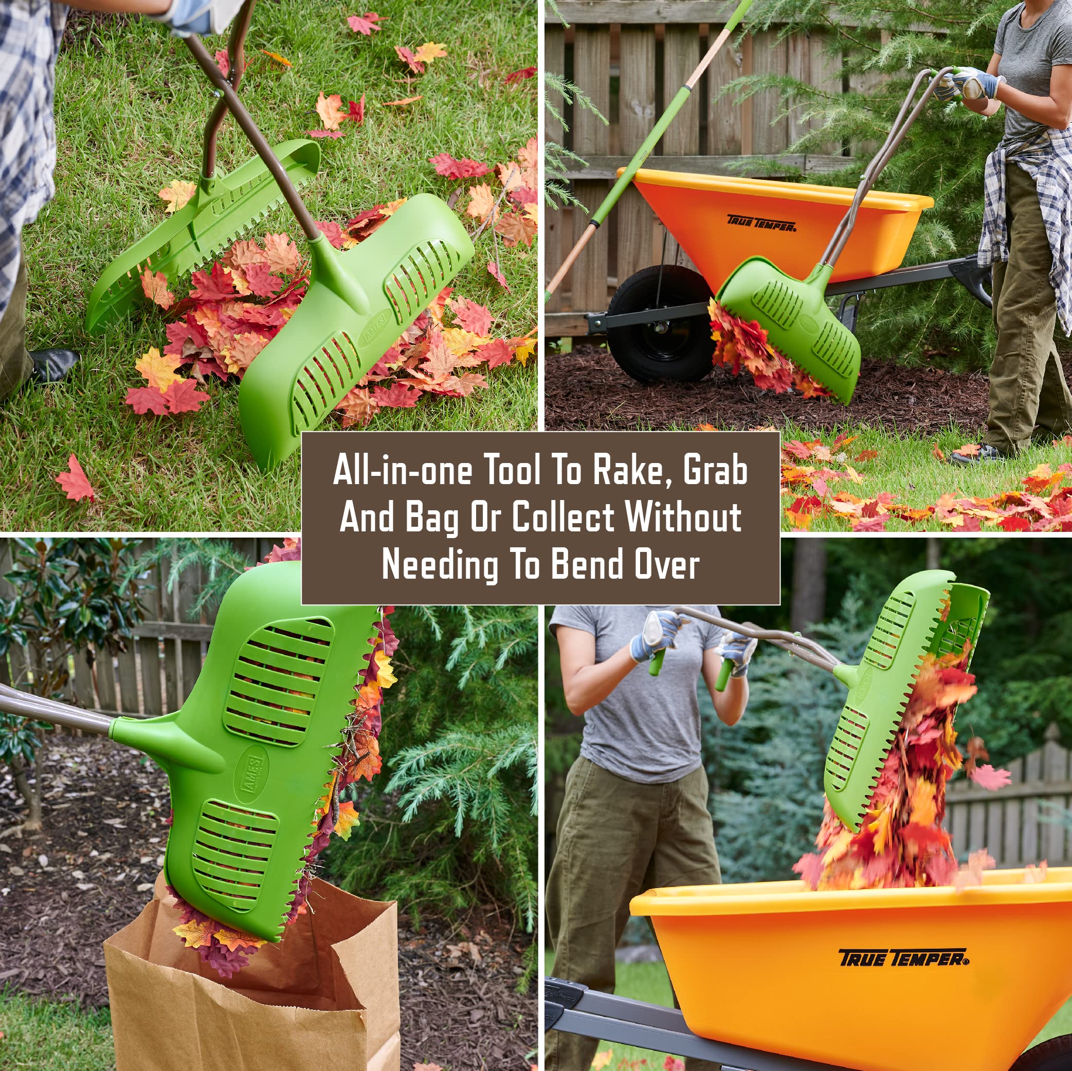 AMES Leaf Grabber Rake Cushioned Grips provide comfortable control during raking