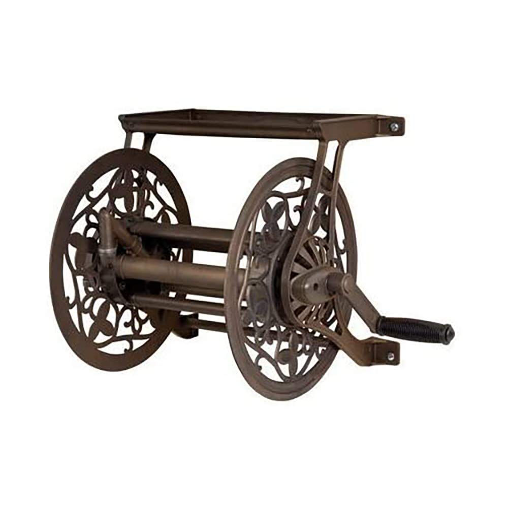 AMES NeverLeak decorative wall mount hose reel in brown with floral accents