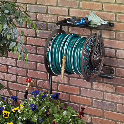 AMES NeverLeak hose reel front view showing floral design and smooth operation
