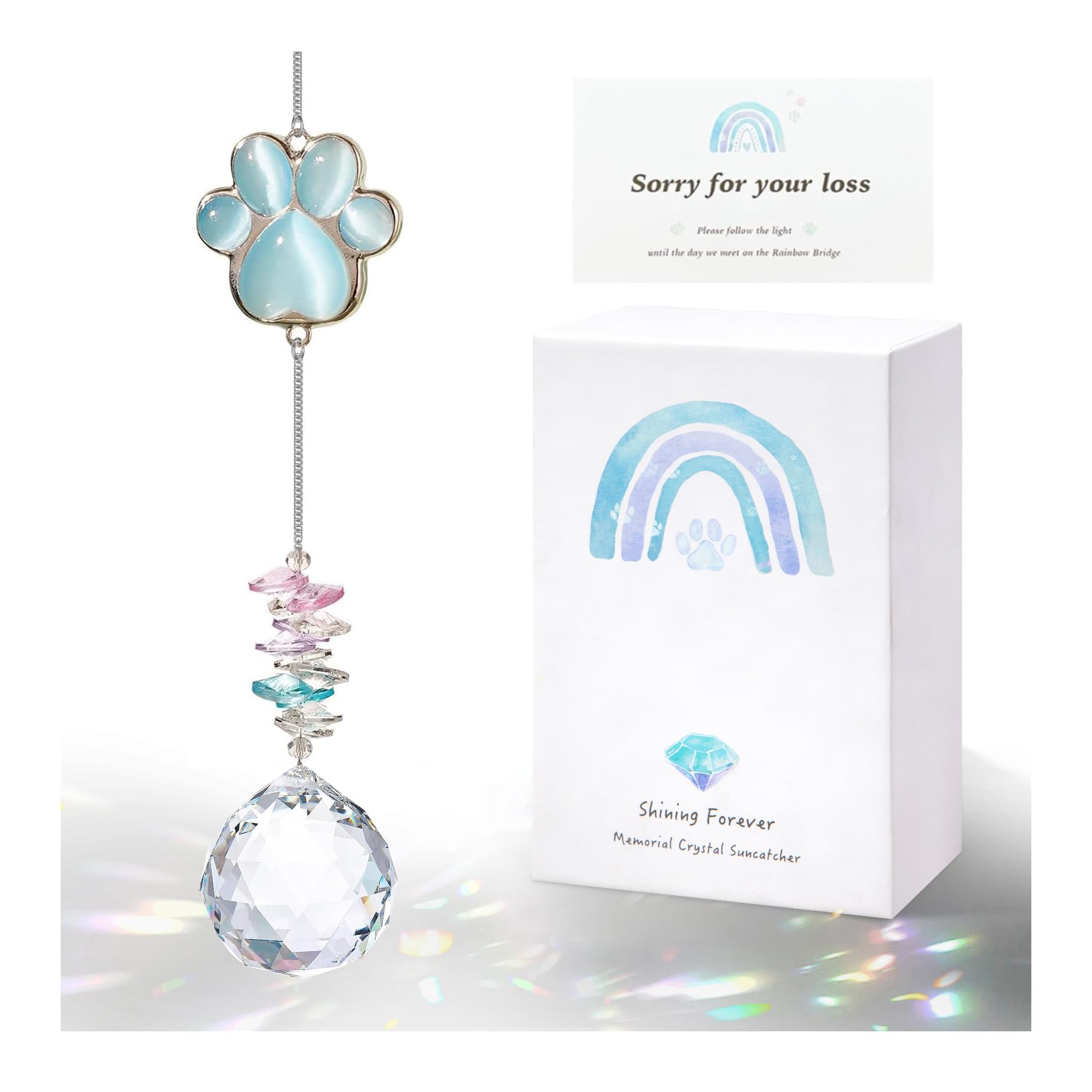 AMETHUARTZ Dog Memorial Sun Catcher radiates rainbow light for remembrance.