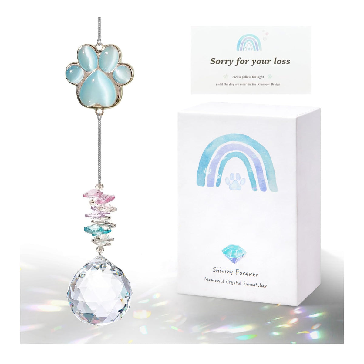 AMETHUARTZ Dog Memorial Sun Catcher radiates rainbow light for remembrance.