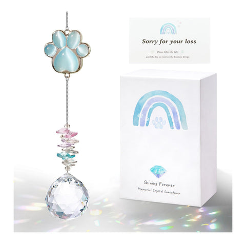 AMETHUARTZ Dog Memorial Sun Catcher radiates rainbow light for remembrance.