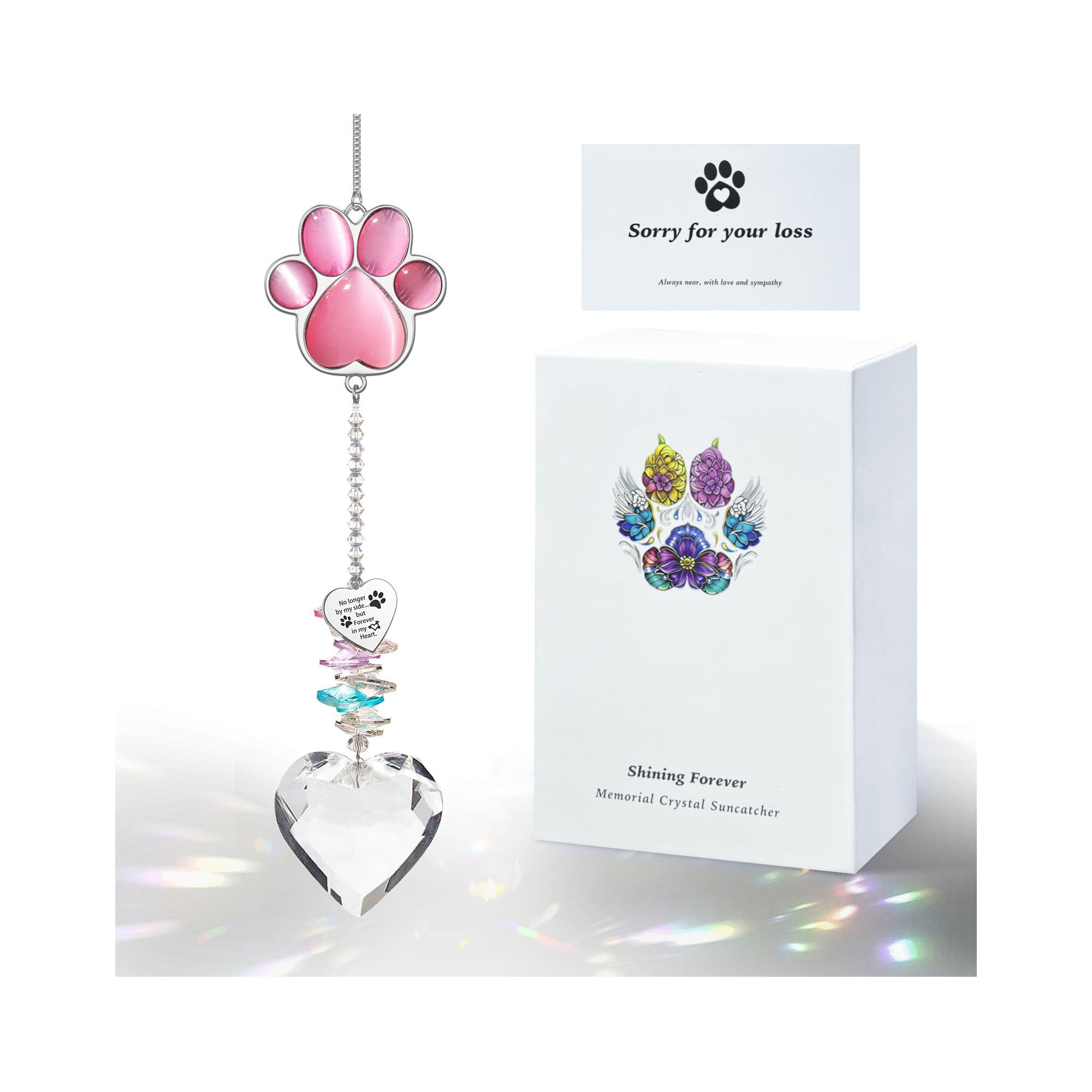AMETHUARTZ pet memorial suncatcher paw crystal catching sunlight for memories