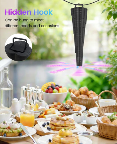 AMFLOWER holographic blades reflect light to deter flies non-chemically.