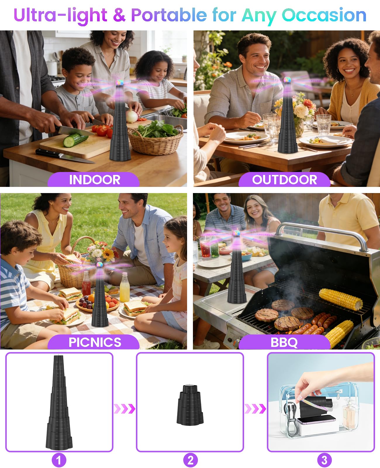 AMFLOWER LED color-cycle light adds ambient mood for evenings.