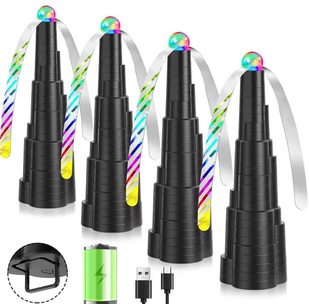 AMFLOWER tabletop fly fan with LED light keeps flies away during outdoor meals.