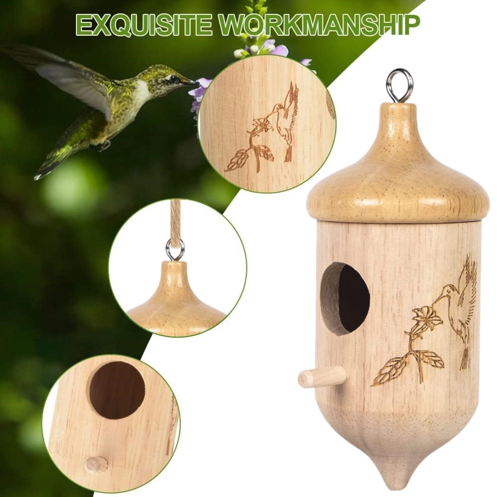 AMFUN hummingbird house with hanging ring demonstrates easy outdoor hanging setup