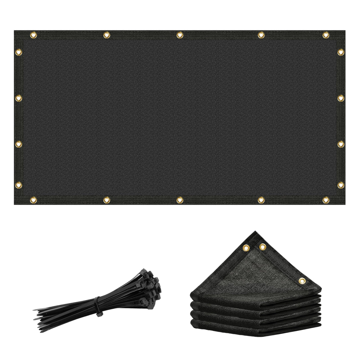 Amgo 8x4 black shade cloth with grommets shielding a dog kennel and reducing sun exposure.