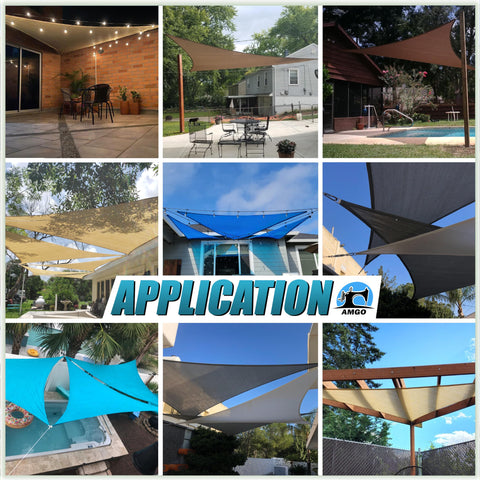 Amgo UV-blocking shade sail illustration for outdoor protection