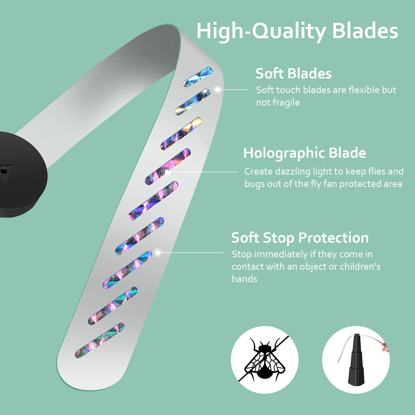 AMIAEDU fly fan soft blades prevent contact injuries during use.