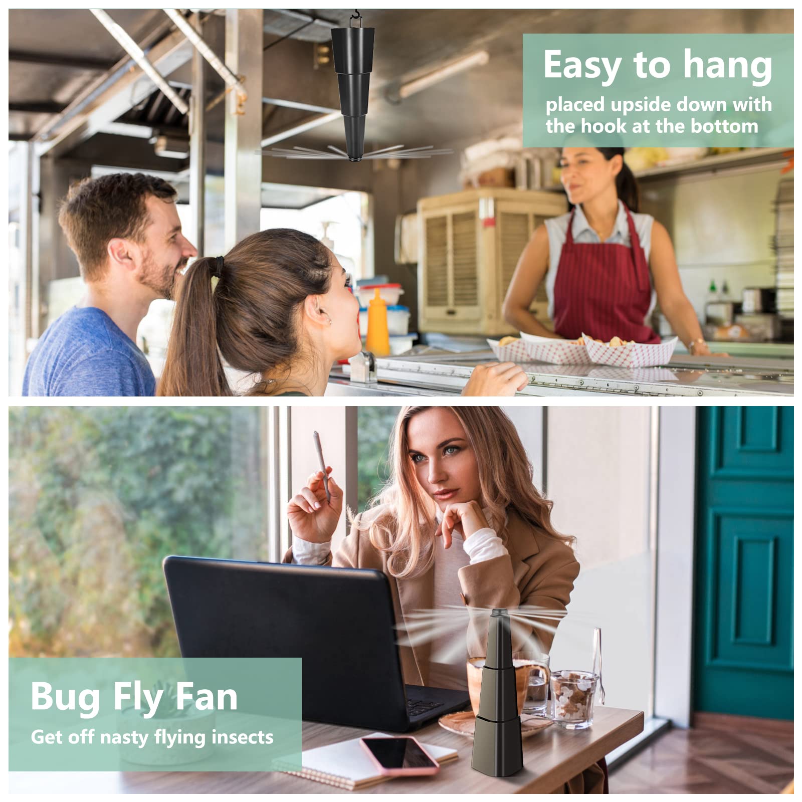 AMIAEDU outdoor dining with fly fan keeps drinks and food fresh.