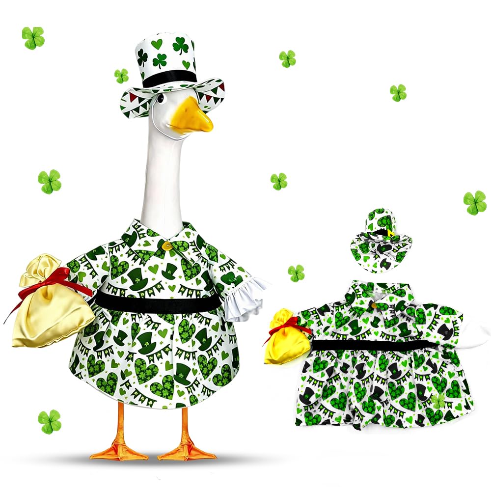 amiatalo goose outfit with green clover enhances curb appeal for outdoor geese