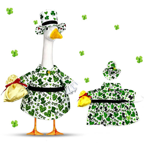 amiatalo goose outfit with green clover enhances curb appeal for outdoor geese