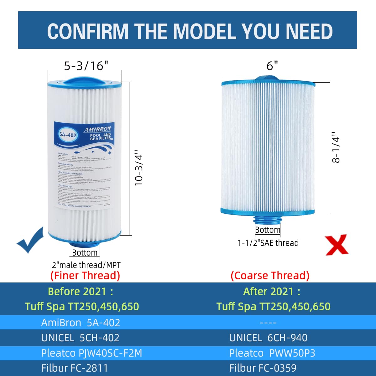 Amibron 2-inch MPT bottom aligns with compatible spa fittings for simple installation.