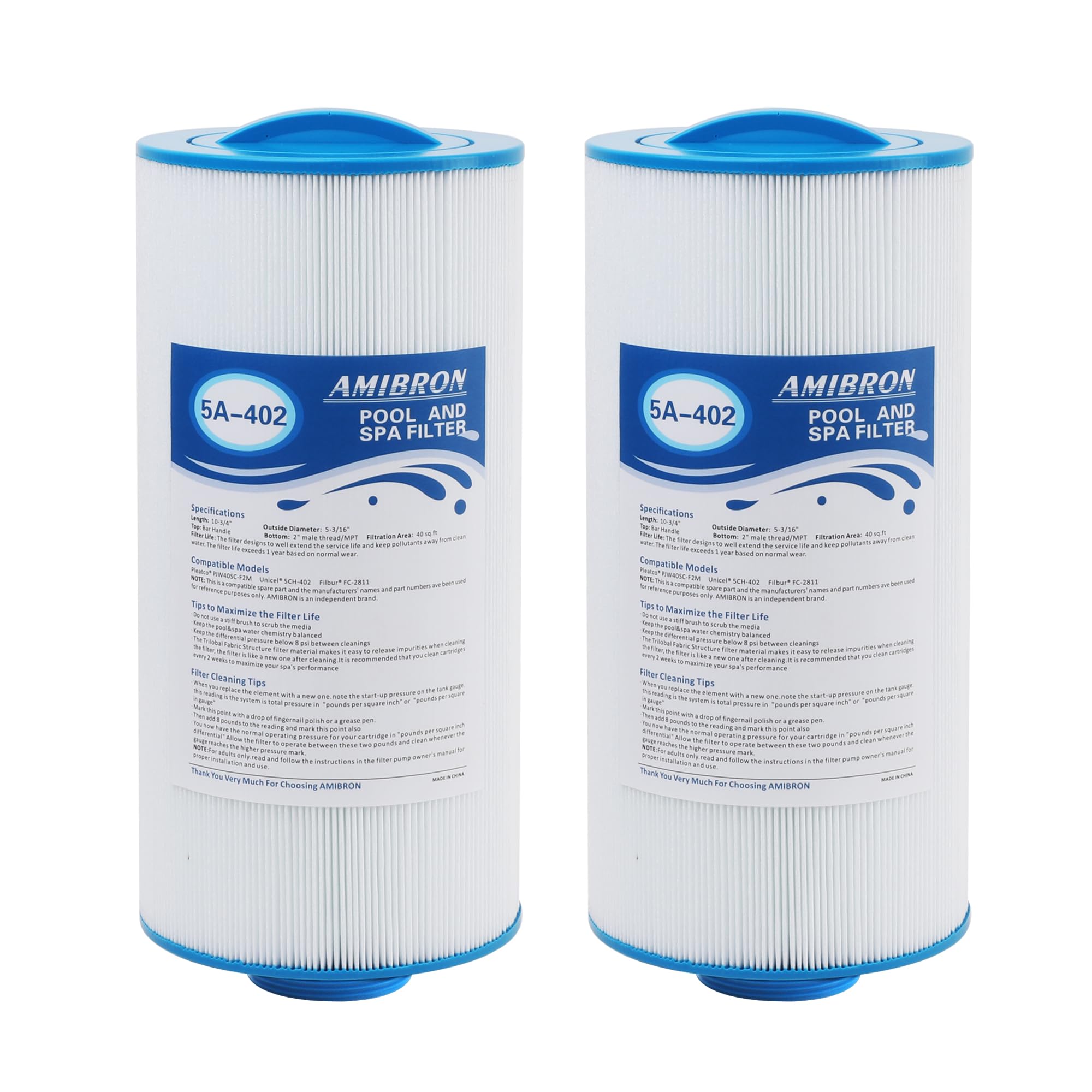 Amibron 5CH-402 filter cartridge close-up for spa filtration and clearer water.