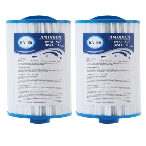 AmiBron PMAX50 spa filter outer view highlights 35 sq ft filtration capacity.