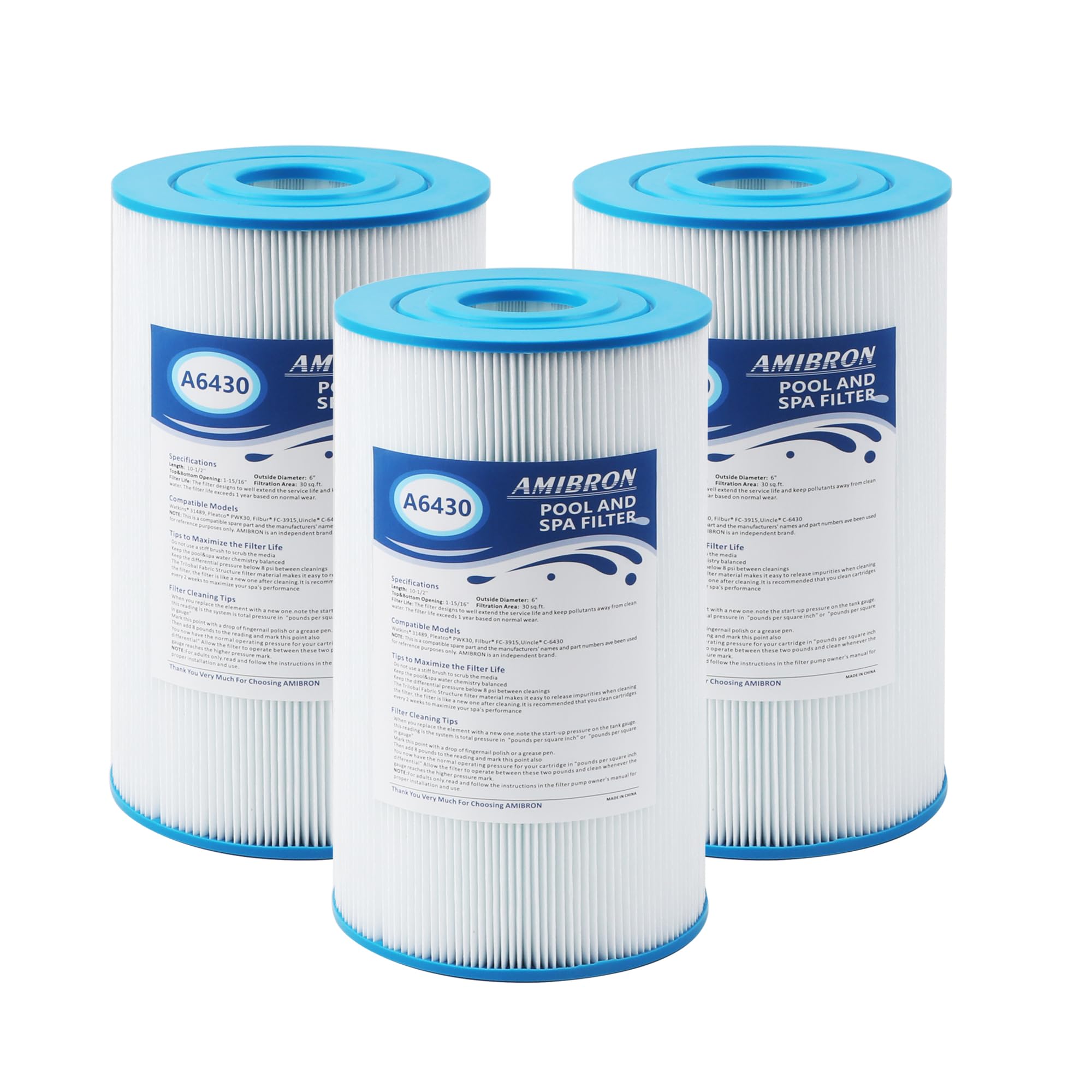 Amibron PWK30 spa filter pack shown for 30 sq ft filtration.