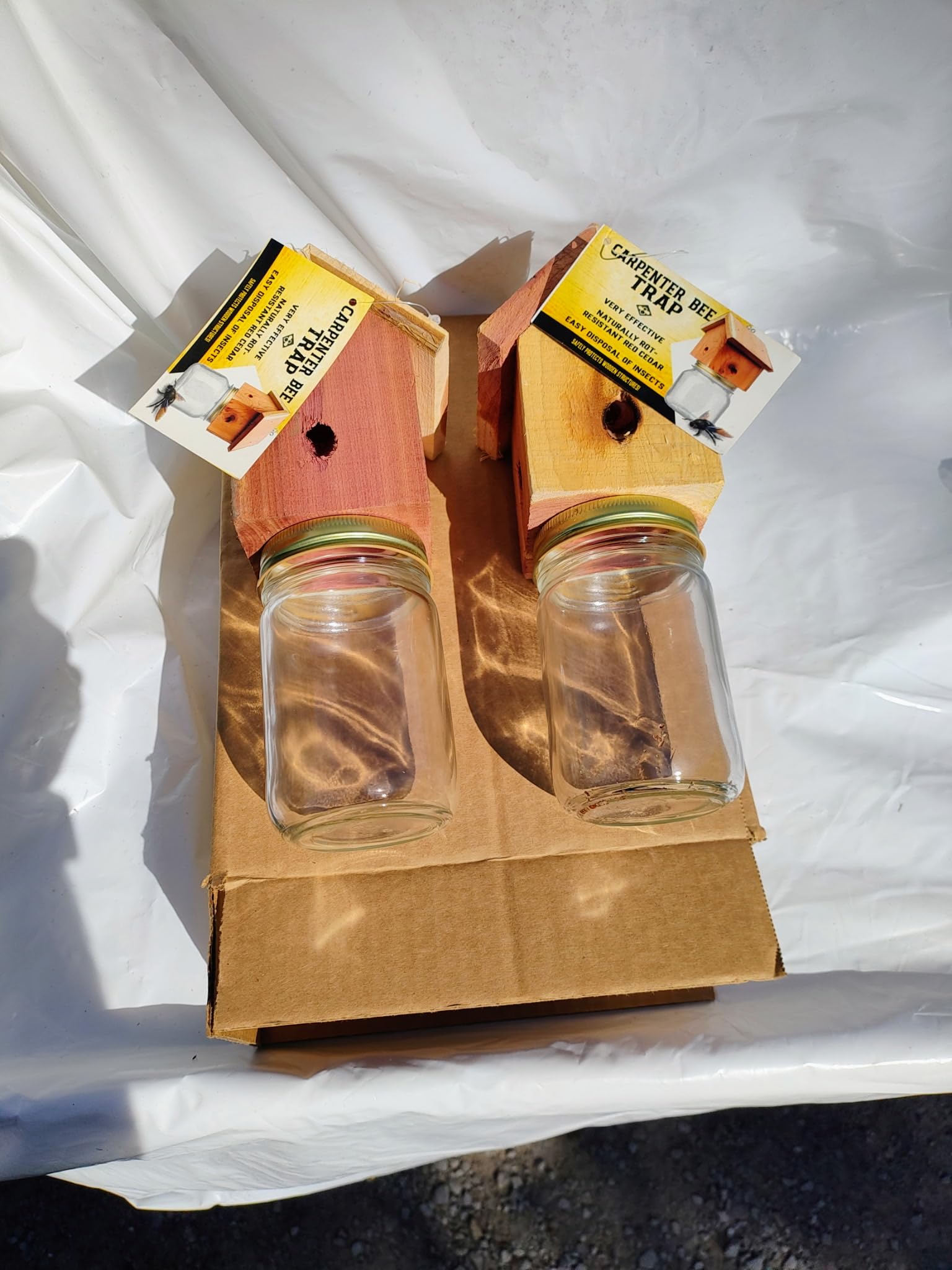 Amish-made wood carpenter bee trap natural cedar finish deters bees.